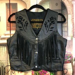 New Hudson Genuine Leather Vest Rose Design